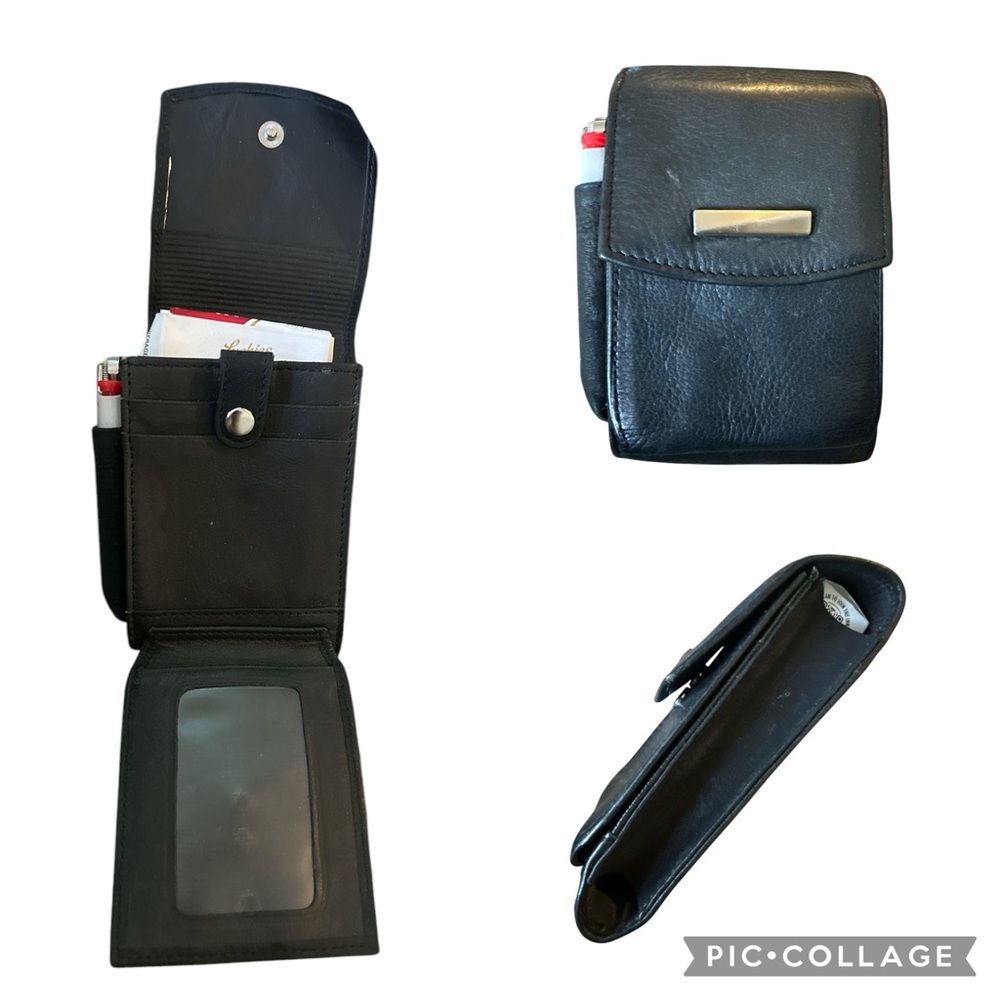 Vintage Black Leather Lipstick Pouch-Wallet Metal Accent